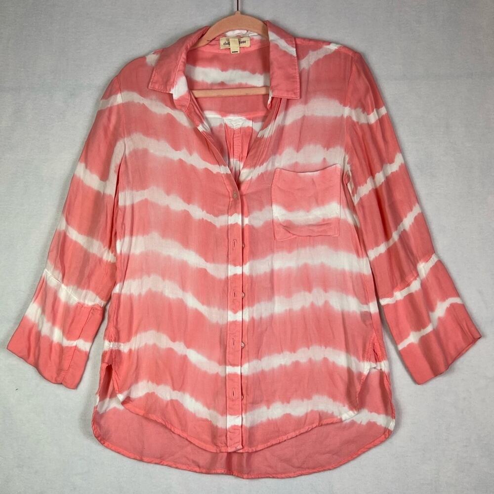 Cloth & Stone Top Womens Button Down XS Coral White Tie Dye Lightweight Summer